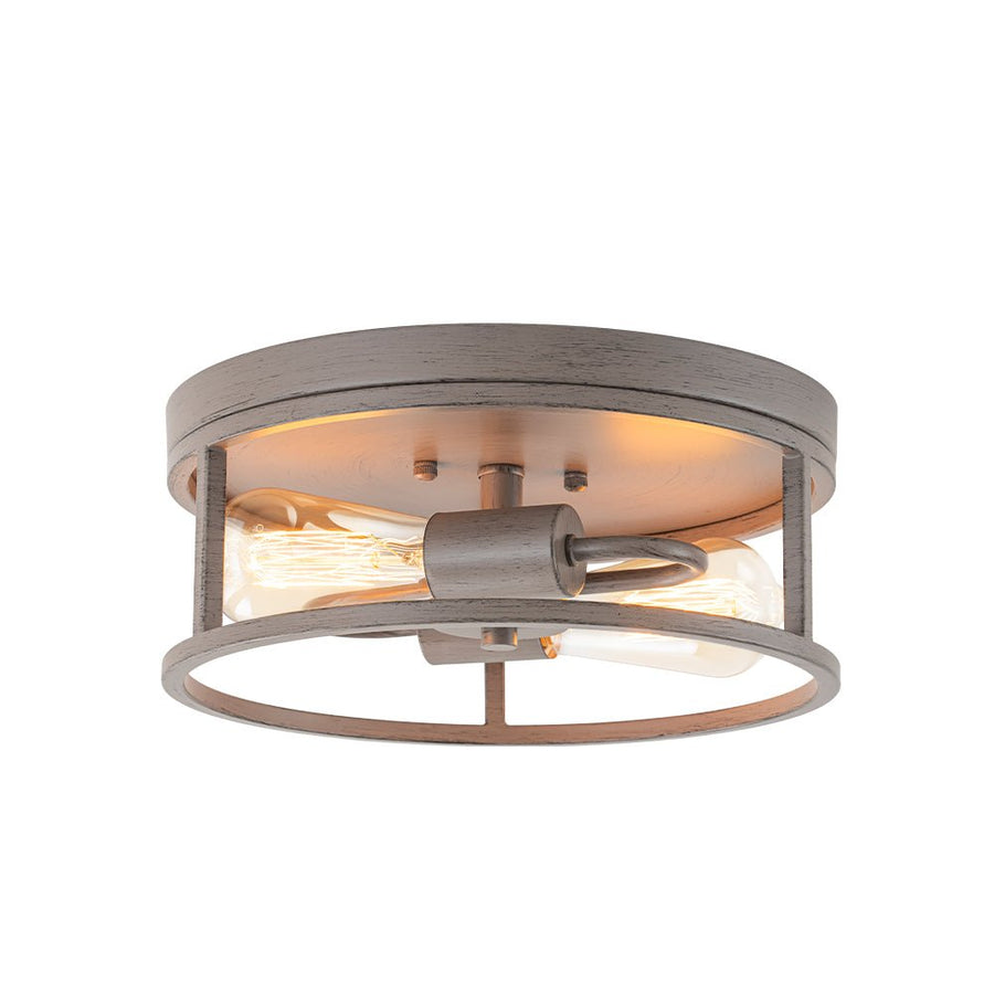 Farmhouze Light - Whitewashed Brown Wood Grain Drum Flush Mount Light - Ceiling Light - 11.8 in - 