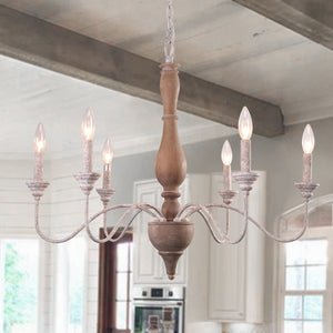 Farmhouse Wood Octopus 6 Light Chandelier