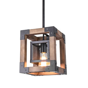 Farmhouse Wood Rectangle Lantern Pendant Light