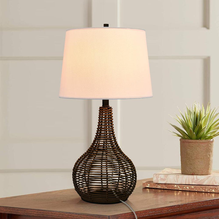 Farmhouze Light-1-Light Brown Rattan Table Lamp-Table Lamp--