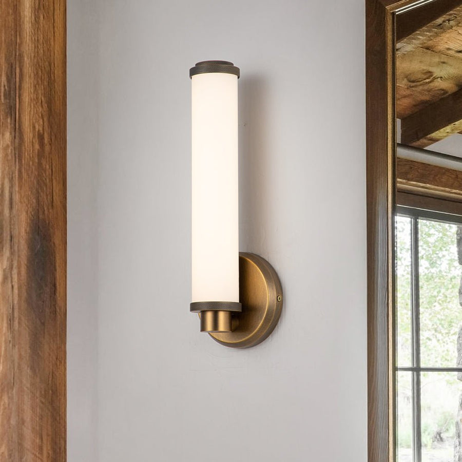Farmhouze Light-1-Light Dimmable LED Frosted Glass Cylinder Wall Light-Wall Sconce-Brass-