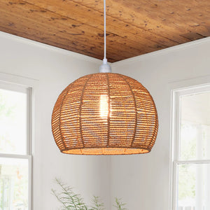 Farmhouze Light-1-Light Rustic Brown Woven Rope Dome Pendant Light-Pendant--