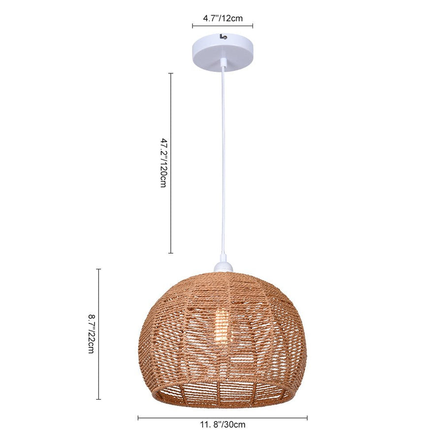 Farmhouze Light-1-Light Rustic Brown Woven Rope Dome Pendant Light-Pendant--