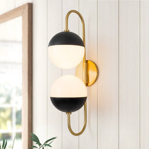 Farmhouze Light-2-Light Adjustable Goose Arm Opal Globe Wall Lamp-Wall Sconce-Brass-