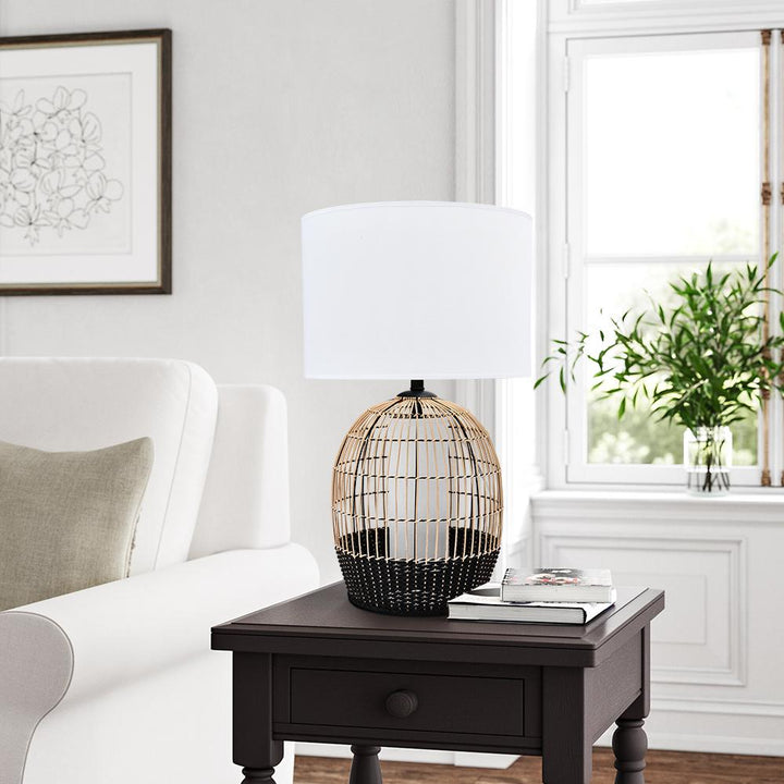 Farmhouze Light-2-Light Rattan Basket Table Lamp-Table Lamp--