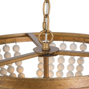 Farmhouze Light-3-Light Antique Brass Wood Bead Pendant Light-Chandelier-Antique Brass-