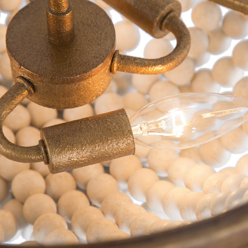 Farmhouze Light-3-Light Antique Brass Wood Bead Pendant Light-Chandelier-Antique Brass-
