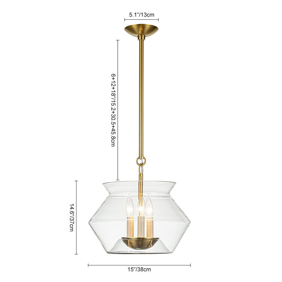 Farmhouze Light-3-Light Clear Glass Wide Geometric Shade Pendant Light-Pendant-Gold-