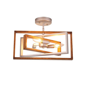 Farmhouze Light-3-Light Geometric Rectangular Semi Flush Mount-Ceiling Light-Silver+Gold-