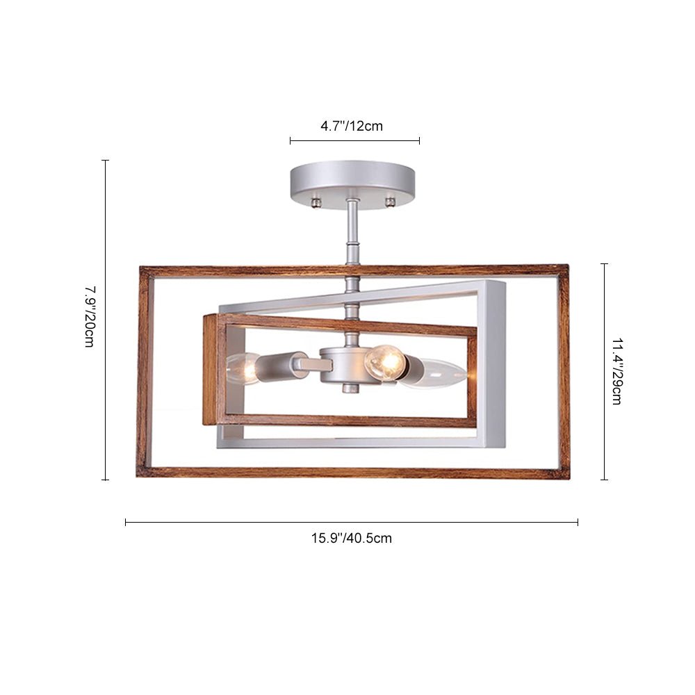Modern 3-Light Geometric Rectangular Semi Flush Mount Farmhouze Light