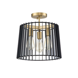 Farmhouze Light-3-Light Industrial Iron Cage Semi Flush Mount-Ceiling Light--