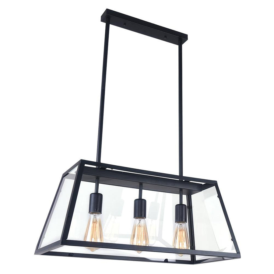 Farmhouze Light-3-light Lantern Black Rectangle Chandelier-Chandelier--