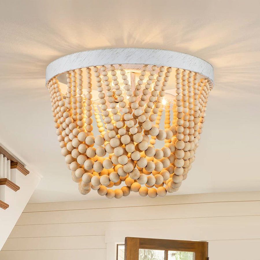 Farmhouze Light-3-Light Round Draped Wood Bead Ceiling Light-Ceiling Light-3-Light-