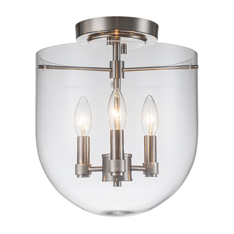 Farmhouze Light-3-Light Wide Bowl Glass Semi Flush Ceiling Light-Ceiling Light-Nickel-3-Light