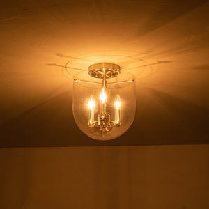 Farmhouze Light-3-Light Wide Bowl Glass Semi Flush Ceiling Light-Ceiling Light-Nickel-3-Light
