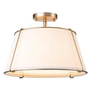 Farmhouze Light-4-Light Linen Drum Semi Flush Ceiling Light-Ceiling Light-Brass-