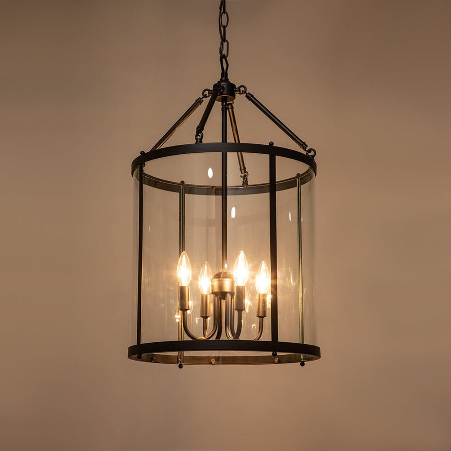 Farmhouze Light-4-Light Vintage Glass Cylinder Lantern Pendant Light-Pendant-Black-