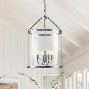 Farmhouze Light-4-Light Vintage Glass Cylinder Lantern Pendant Light-Pendant-Chrome-