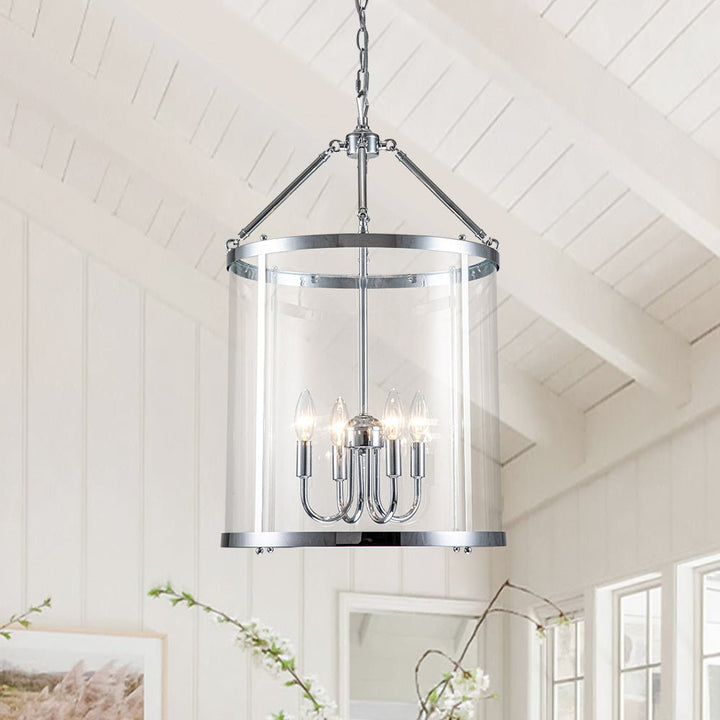 Farmhouze Light-4-Light Vintage Glass Cylinder Lantern Pendant Light-Pendant-Chrome-