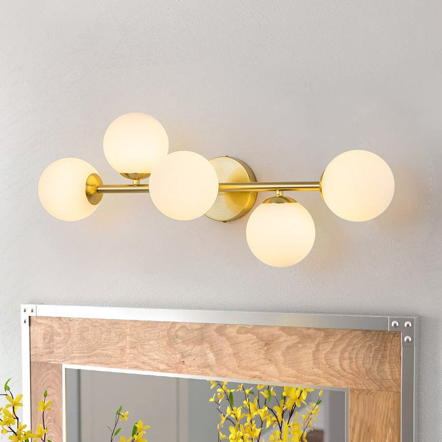Farmhouze Light-5-Light Brass Linear Opal Glass Globe Vanity Wall Light-Wall Sconce-Brass-5-Light