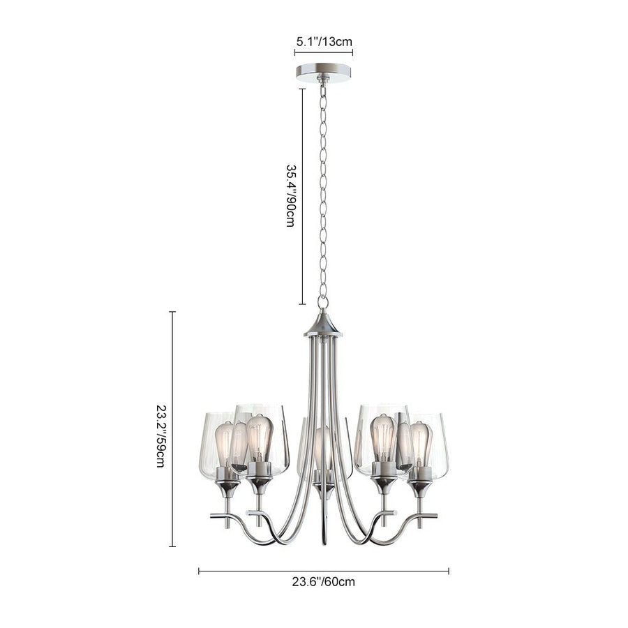 Farmhouze Light-5-Light Clear Glass Candle Style Chandelier-Chandelier-Nickel-