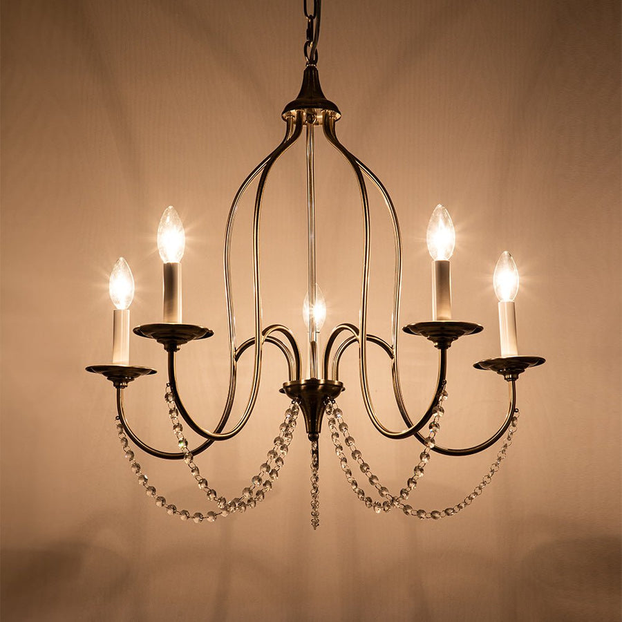 Farmhouze Light-5-Light Vintage Crystal Candle Style Empire Chandelier-Chandelier-Brass-
