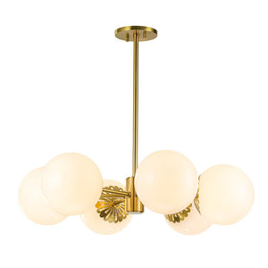 Farmhouze Light-Aged Brass Sputnik Milky Glass Globe Chandelier-Chandelier-6-Light-
