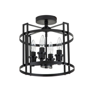 Farmhouze Light-Black Lantern Drum Semi Flush Mount-Ceiling Light--