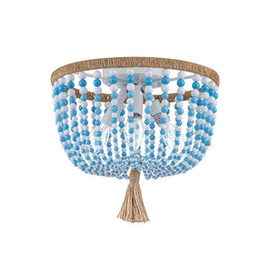 Farmhouze Light-Bohemian Bowl Bead Flush Mount-Ceiling Light-Creamy Wood Beads-