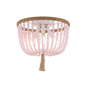 Farmhouze Light-Bohemian Bowl Bead Flush Mount-Ceiling Light-Pink and White Beads-