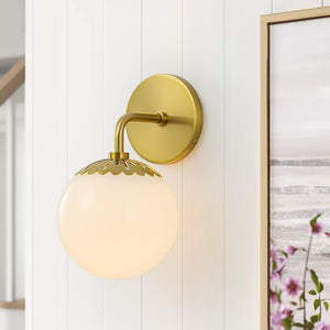 Farmhouze Light-Brass 1-Light Flower Opal Glass Globe Wall Lamp-Wall Sconce-Aged Brass-
