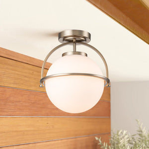 Farmhouze Light-Brass 1-Light Opal Glass Globe Semi Flush Mount-Ceiling Light-Brass-1-Light