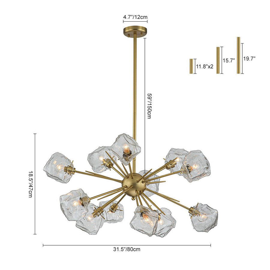 Farmhouze Light-Brass 12-Light Ice Glass Shade Sputnik Chandelier-Chandelier-12-Light-Brass