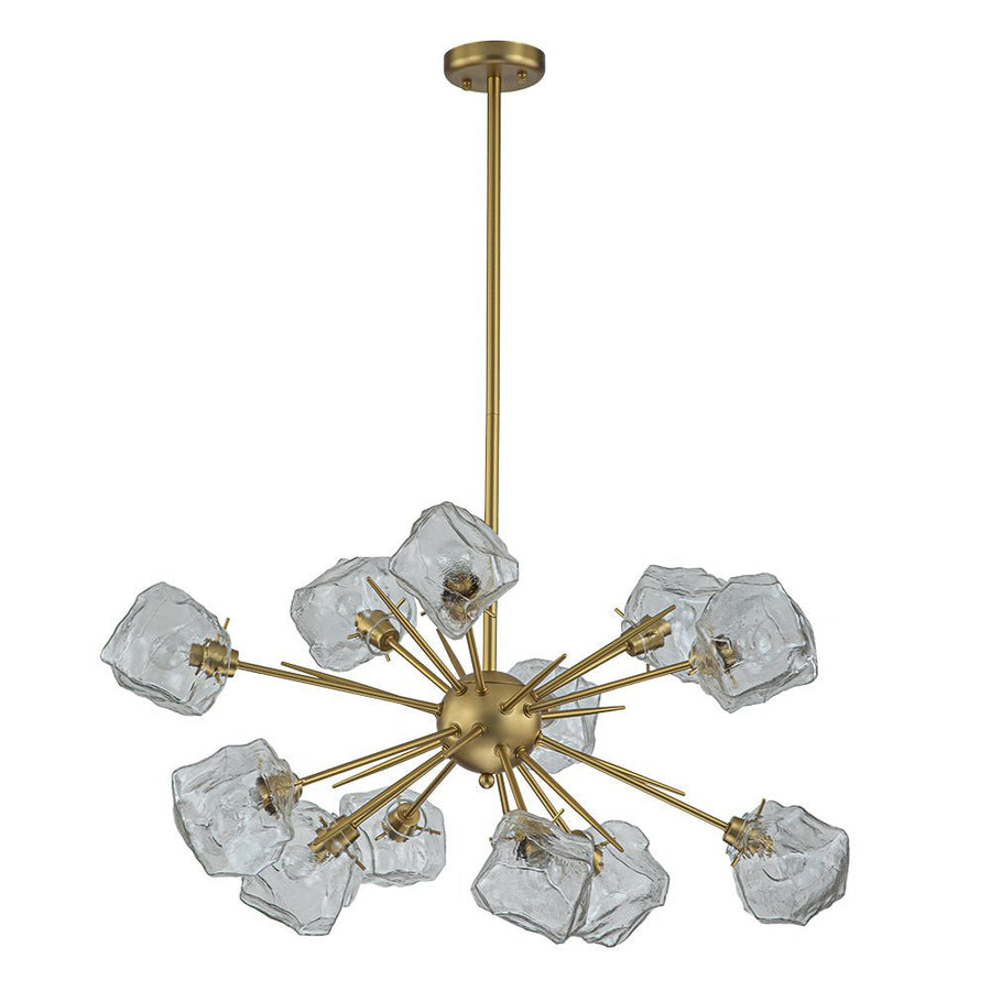 Farmhouze Light-Brass 12-Light Ice Glass Shade Sputnik Chandelier-Chandelier-12-Light-Brass