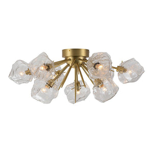 Farmhouze Light-Brass 9-Light Ice Glass Shade Sputnik Ceiling Light-Ceiling Light-9-Light-Brass