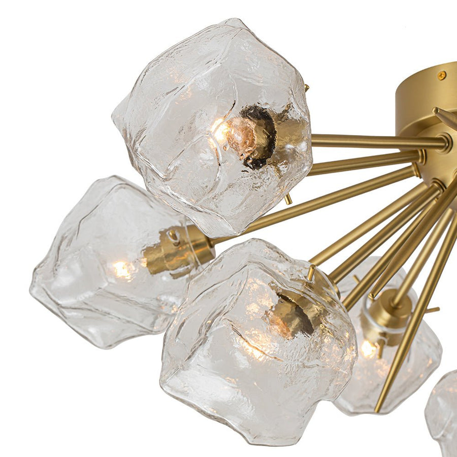 Farmhouze Light-Brass 9-Light Ice Glass Shade Sputnik Ceiling Light-Ceiling Light-9-Light-Brass