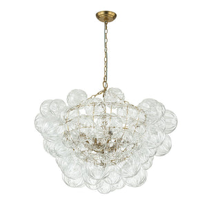 Farmhouze Light-Brass Decorative Pattern Glass Globe Cluster Chandelier-Chandelier-3-Light-Brass (Pre-Order)