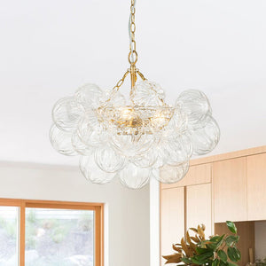 Farmhouze Light-Brass Decorative Pattern Glass Globe Cluster Chandelier-Chandelier-3-Light-Brass (Pre-Order)