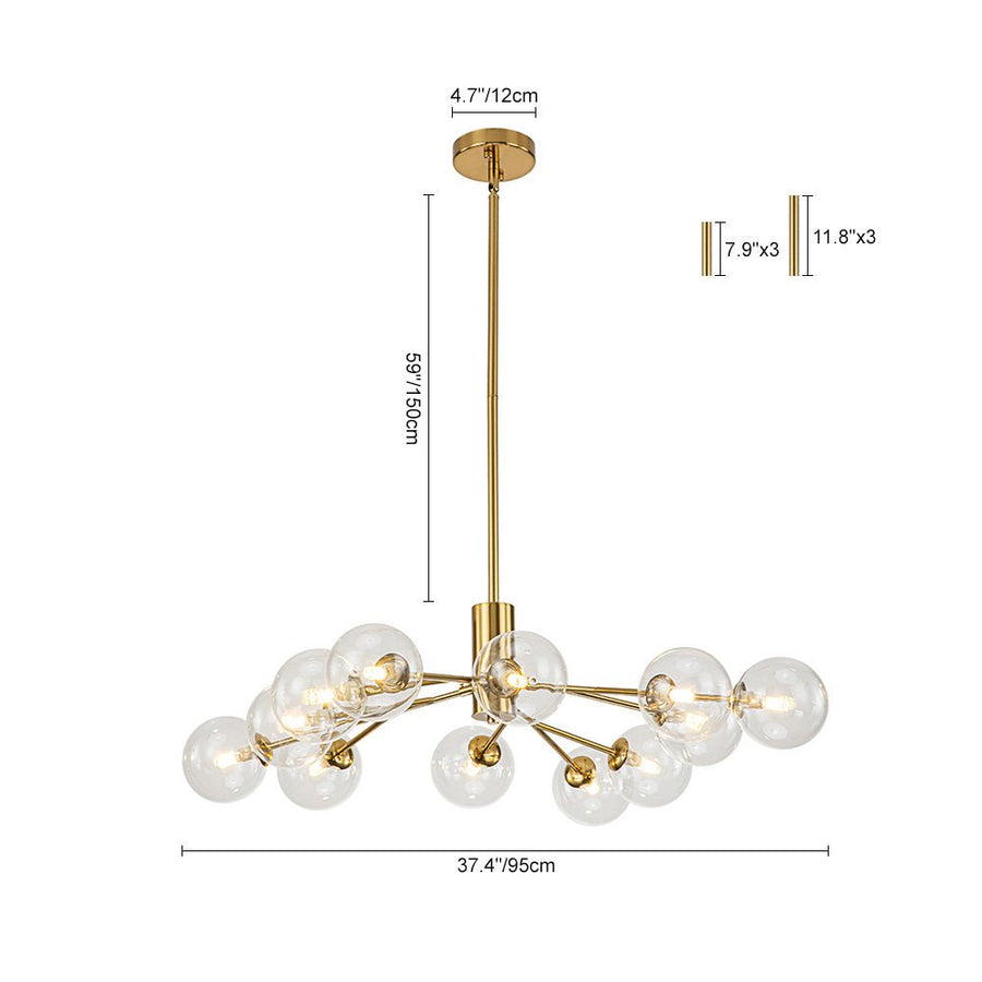 Farmhouze Light-Clear Glass Bubble Branching Sputnik Chandelier-Chandelier-18-Light-Gold