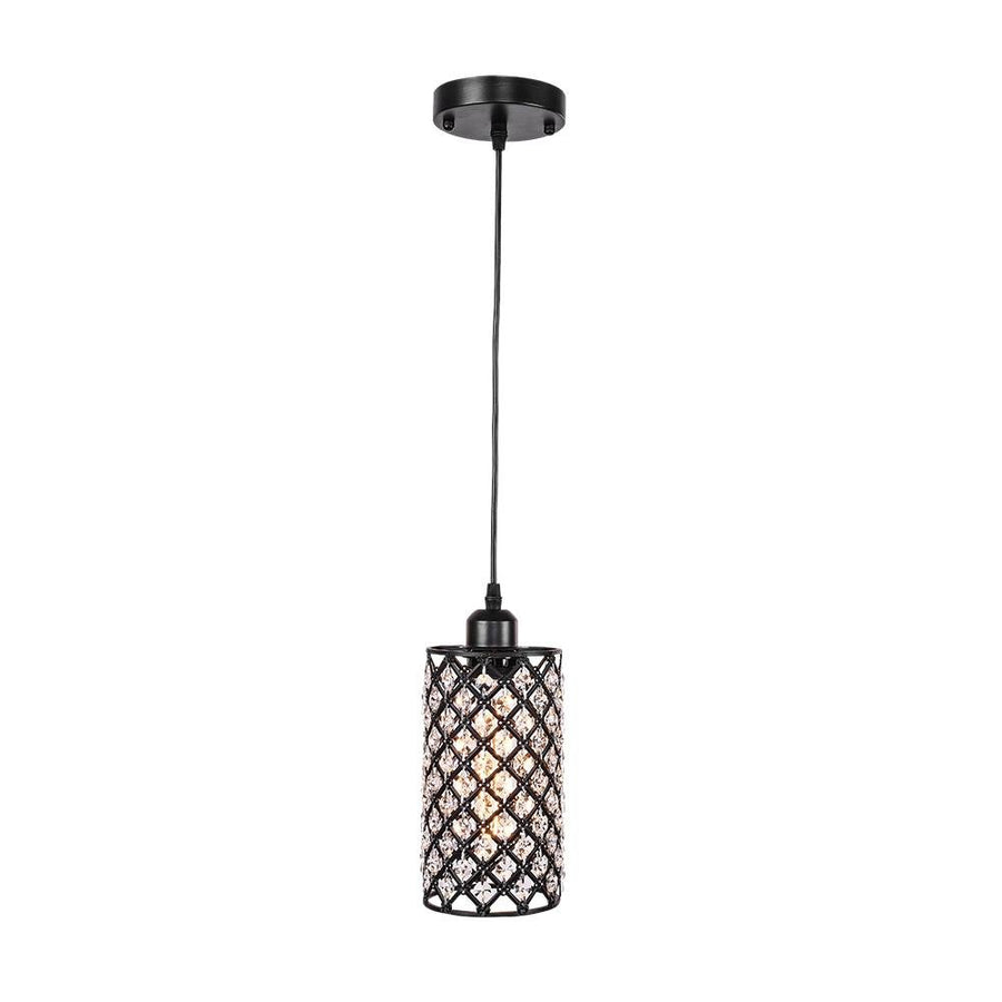 Farmhouze Light-Crystal Bead Cylinder Pendant Light-Pendant-Black-