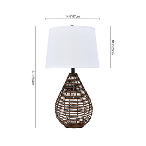 Farmhouze Light-Fabric Shade Rattan Table Lamp-Table Lamp--