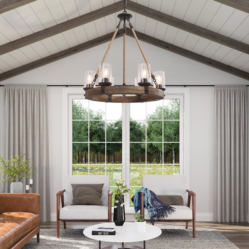Farmhouse 6 Light Circular Chandelier | Farmhouze Light | Wagon
