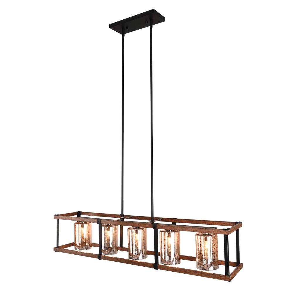 Farmhouse WoodLike Matte Black 5 Light Chandelier Farmhouze Light