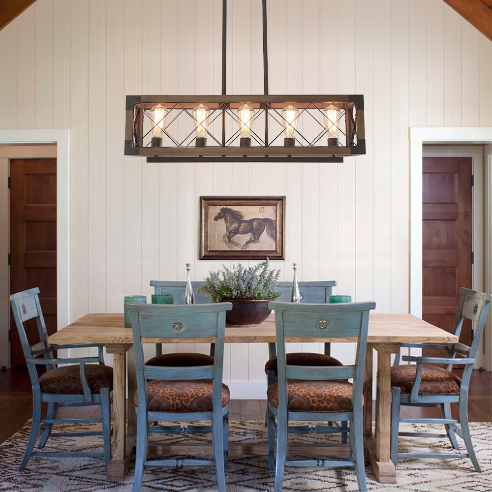 Farmhouse Wood Cage 5 Light Cross-iron Chandelier | Farmhouze Light ...