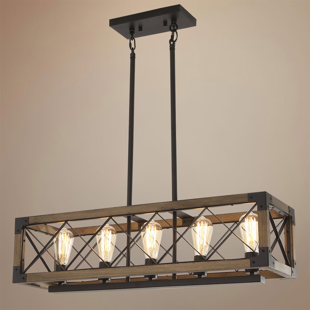 Farmhouse Wood Cage 5 Light Cross-iron Chandelier | Farmhouze Light ...