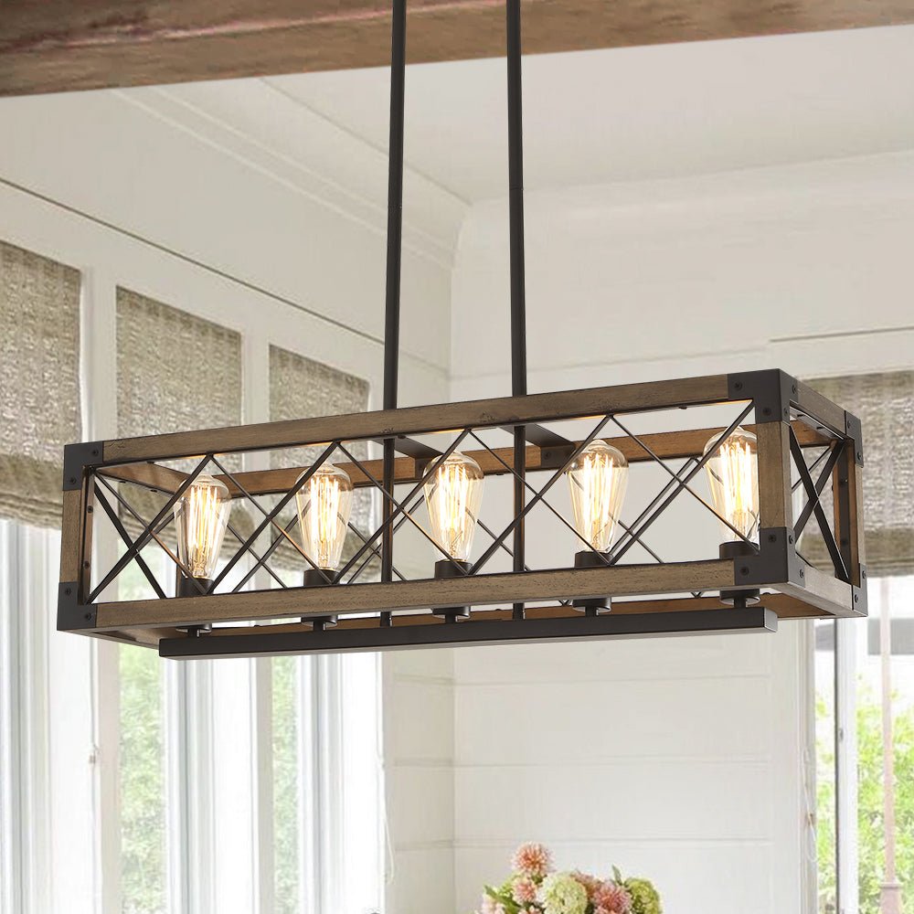 Farmhouse Wood Cage 5 Light Cross-iron Chandelier | Farmhouze Light ...