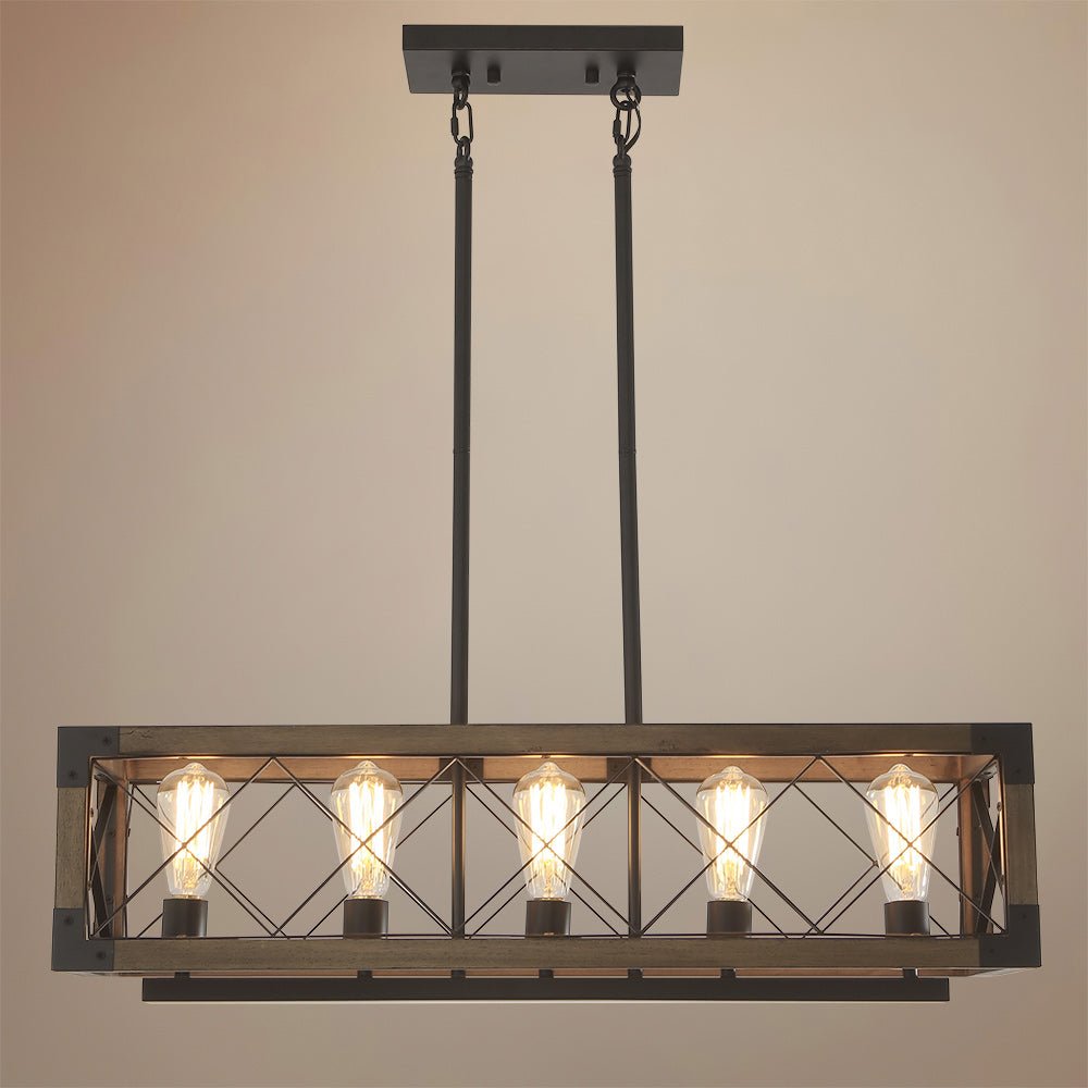 Farmhouse Wood Cage 5 Light Cross-iron Chandelier | Farmhouze Light ...