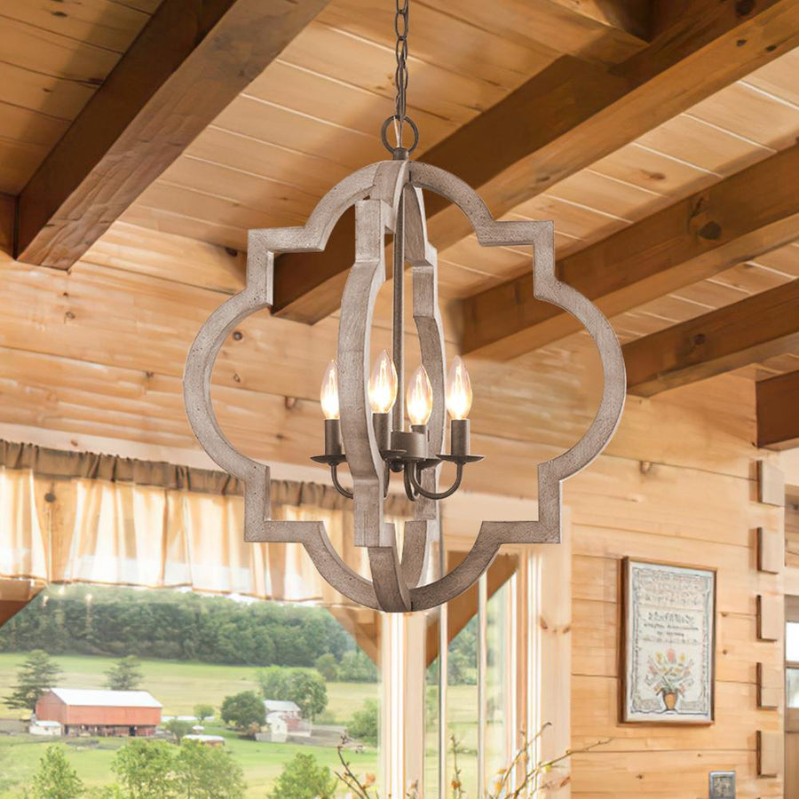 Farmhouze Light-Farmhouse Rustic Round Lantern Pendant Light-Chandelier-4 Bulbs-