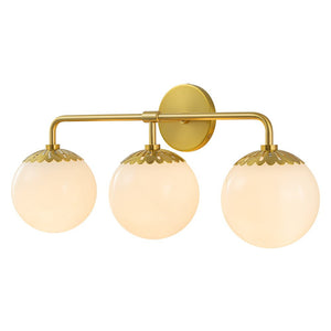 Farmhouze Light-Flower Milky Glass Globe Brass Vanity Wall Lamp-Wall Sconce-Aged Brass-