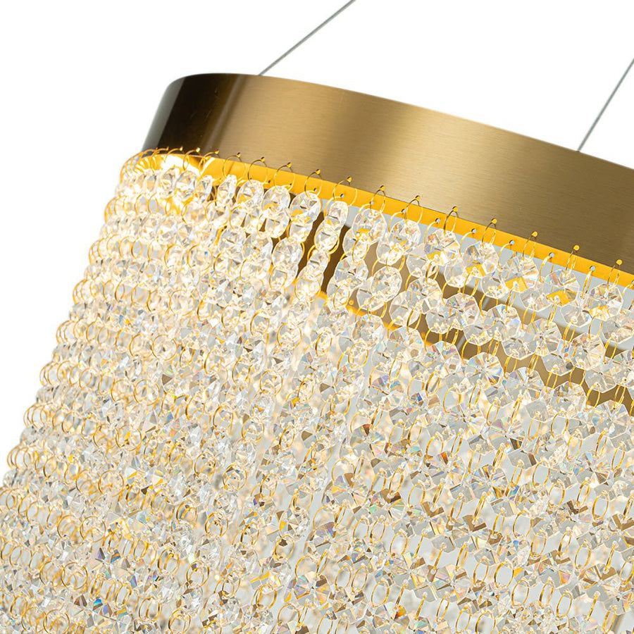 Farmhouze Light-Glam 2-Tier LED Brass Round Fringe Crystal Chandelier-Chandelier-Brass-